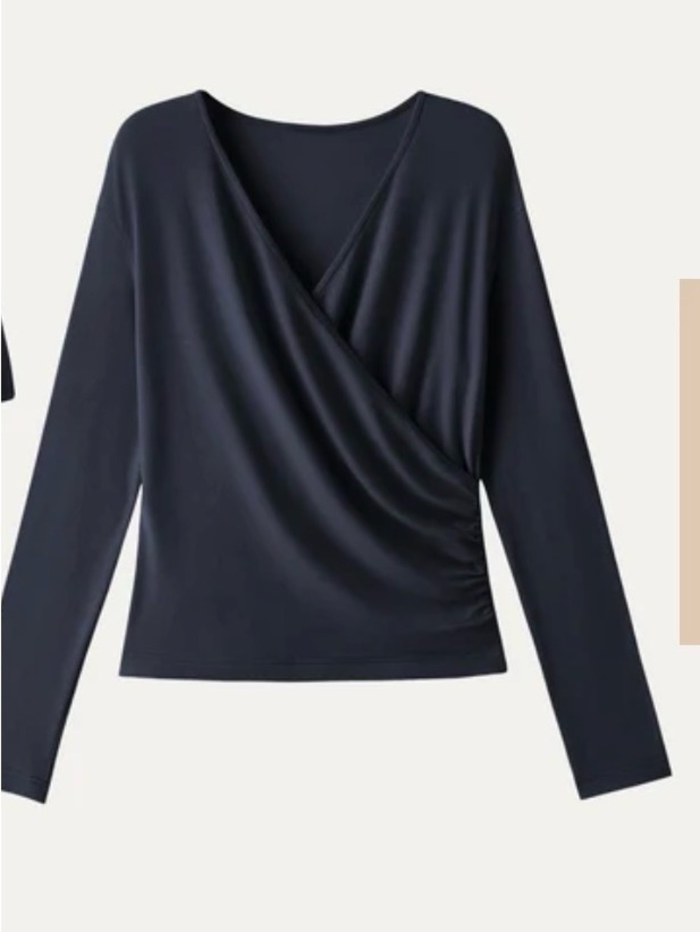OGL Navy Surplice Wrap-Front Long Sleeve Top